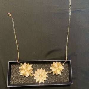Gold Floral Statement Necklace with Cream Petals